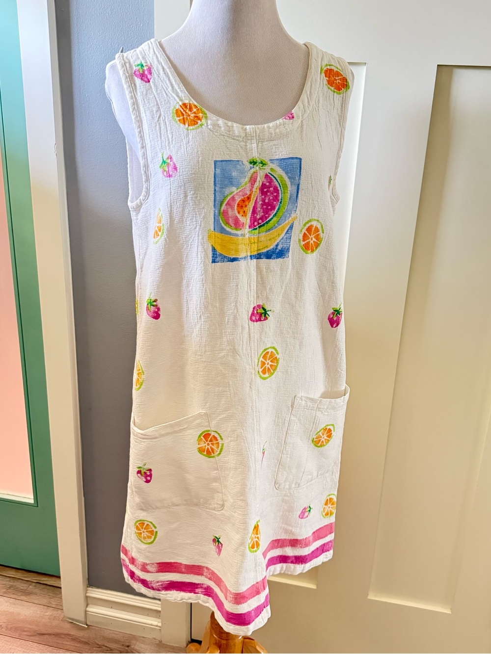 Vintage 90’s Campers Hand Painted Summer Fruits White Dress